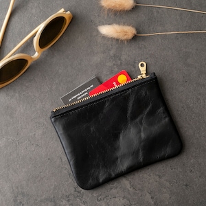 Leather Coin Purse  ,  Small Zipper Pouch  , Colored Small Leather Card Wallet , Minimalist Mother's Day Gift For Him , Her