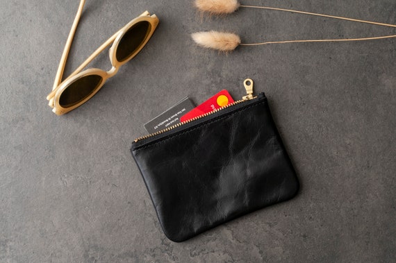 Leather Coin Purse , Small Zipper Pouch , Colored Small Leather Card Wallet , Minimalist Christmas Gift for Him , Her