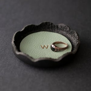 Personalized Leather Ring Dish, Small Jewelry Tray, Anniversary Gift Jade Green
