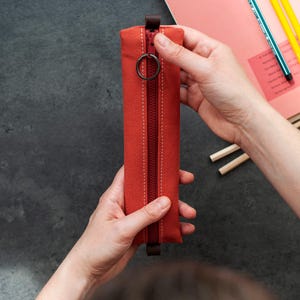 Slim Canvas Pencil Case , Small Colored Pen Pouch , Cotton Canvas Zipper Organizer , Christmas  Gift For Kids Teachers