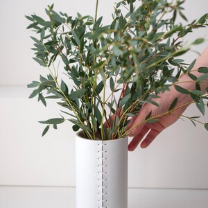 Leather Wrapped Vase: White with colored Handstitched Cover - Fresh or Dried Flowers image 3
