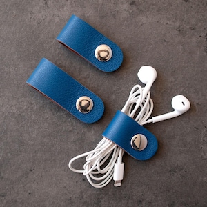 Set of 3 Full Grain Leather Cord Wraps, Headphone Cable Organizer Holder