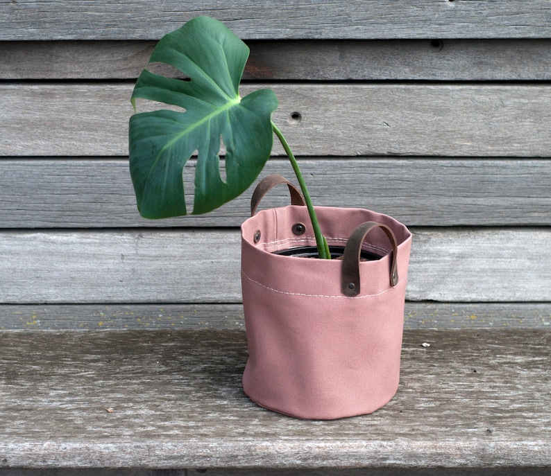 Bolsa de jardinera de lona, cubierta de maceta de cesta de planta de jardinera de interior / regalo de contenedor de maceta para él ella para amante de las plantas imagen 4