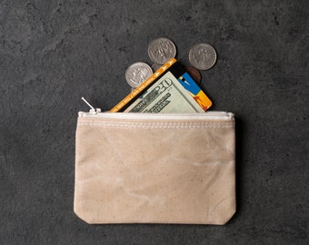 Waxed Canvas Pouch  ,  Small Zipper Coin Purse , Colored Waxed Canvas Card Wallet , Minimalist Mother's Day Gift For Him , Her