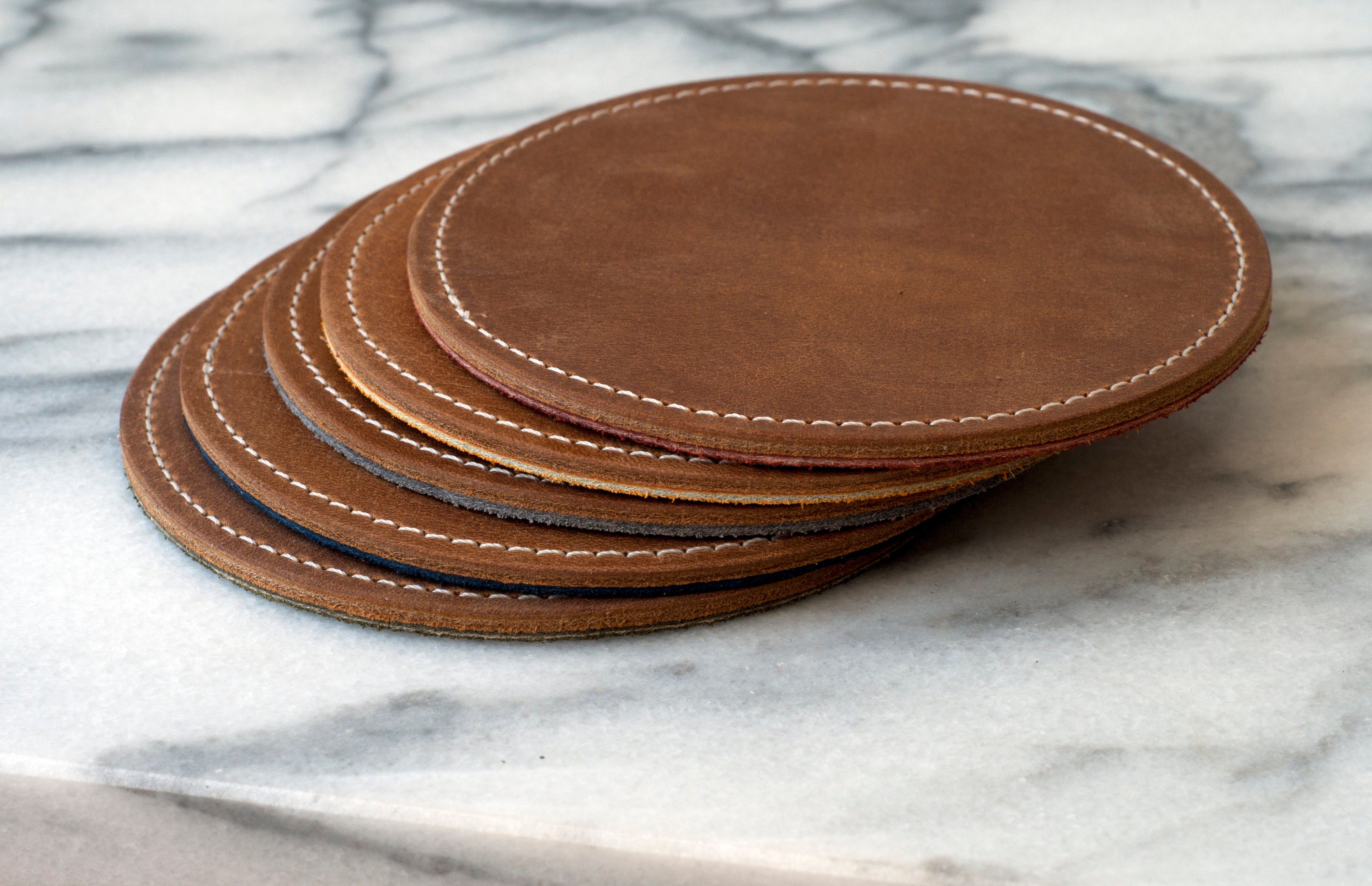 Personalized Leather Coaster Set of 5 Round Whiskey Coasters Etsy