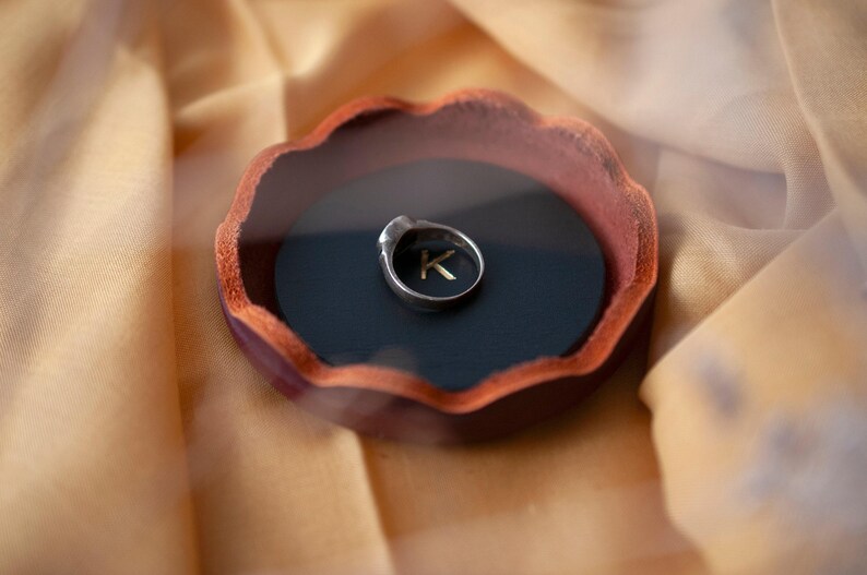 Personalized Leather Ring Dish, Handmade Jewelry Tray, Burgundy Catchall , Wedding Engagement Anniversary Gift Black