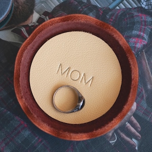 Personalized Leather Ring Dish, Handmade Jewelry Tray, Burgundy Catchall , Wedding Engagement Anniversary Gift Yellow Ochre