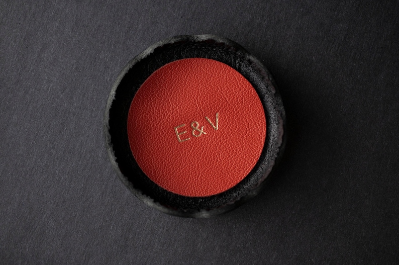 Personalized Leather Ring Dish, Small Jewelry Tray, Anniversary Gift Burnt Orange