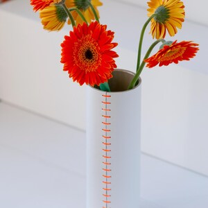 Leather Wrapped Vase: White with colored Handstitched Cover - Fresh or Dried Flowers image 4