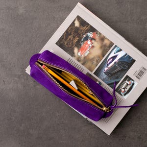 Pencil Case Leather Personalized , Pen Pouch , Leather Zipper Makeup Organizer , Christmas Holiday Gift  For Him , Her Gift For Teacher