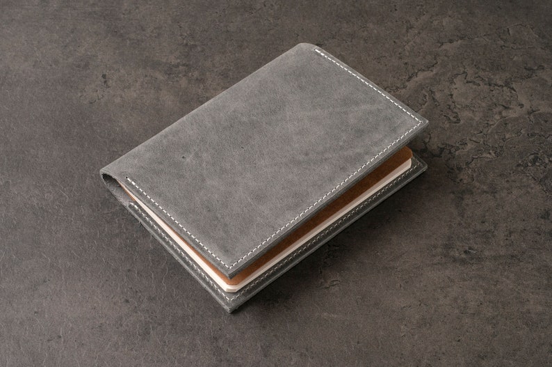 Leather Journal Cover , Personalized Refillable Notebook Passport Holder , Vow Book cover, 3rd Anniversary , Mother's Gift For Him Her GRAY