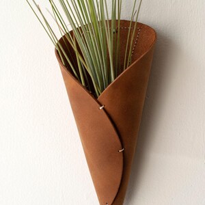 Leather Air Plant Holder, Wall Hanging Cone (Modern Rustic Style) image 2