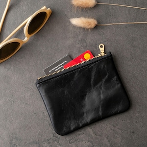 Leather Coin Purse  ,  Small Zipper Pouch  , Colored Small Leather Card Wallet , Minimalist Christmas Gift For Him , Her