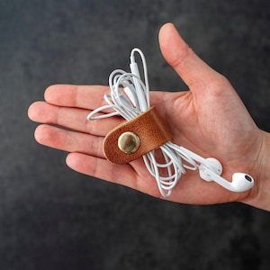 Leather Cable Wrap - Simple Cord Holder for Headphones and Chargers