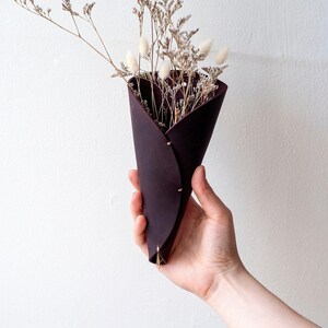 Leather Air Plant Holder, Wall Hanging Cone (Modern Rustic Style) image 4