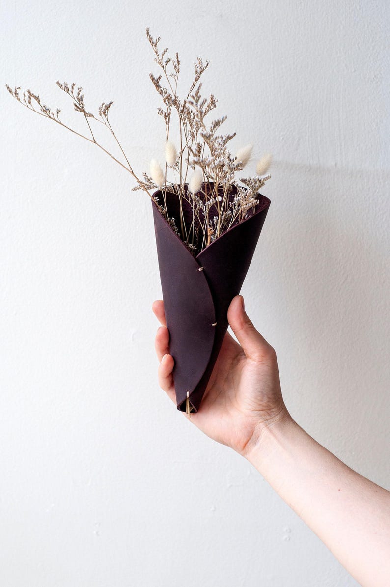 Leather Air Plant Holder, Wall Hanging Cone (Modern Rustic Style) image 4