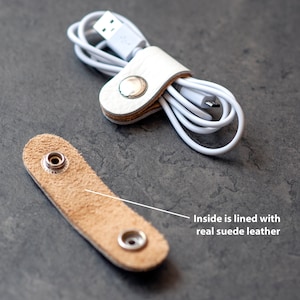 Single Leather Cord Wraps Cable Organizer Headphone Cord Keeper Tie , Organizer Charge Cable Holder , Small Mother's Day Gift For Her image 4