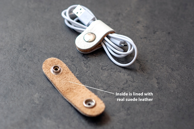 Single Leather Cord Wraps Cable Organizer Headphone Cord Keeper Tie , Organizer Charge Cable Holder , Small Mother's Day Gift For Her image 4