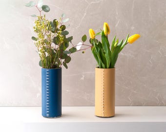 Leather Vase Wedding Centerpiece, Leather Wrapped Flower Vase Unique Decorative 3rd Anniversary Gift For Her Housewarming Christmas Gift