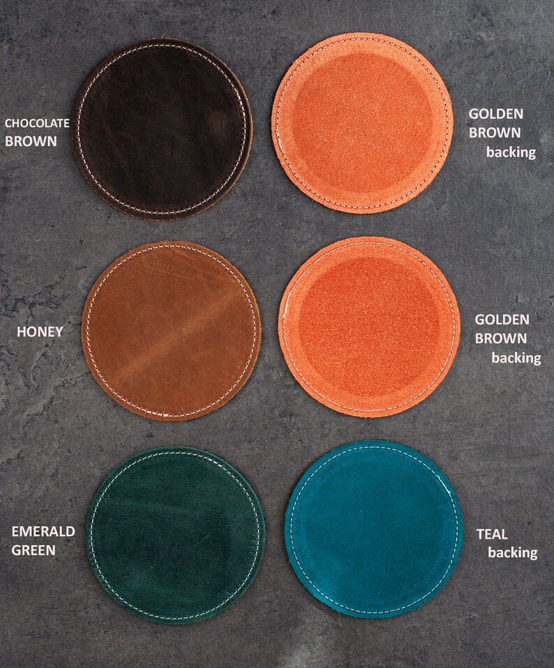 Personalized Leather Coaster Set Customized Round Whiskey Etsy