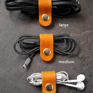 Leather Cord Organizer Set, Handmade Cable Keepers AMBER