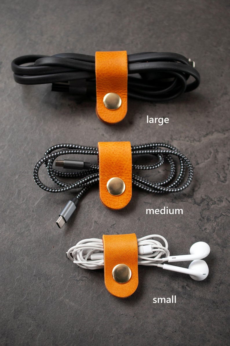 Leather Cord Organizer Set, Handmade Cable Keepers AMBER
