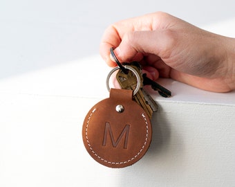 Personalized Leather Key Holder ,  Round Key Holder , Monogrammed Organizer , Key Fob  Gift for Him Her  Christmas Gift
