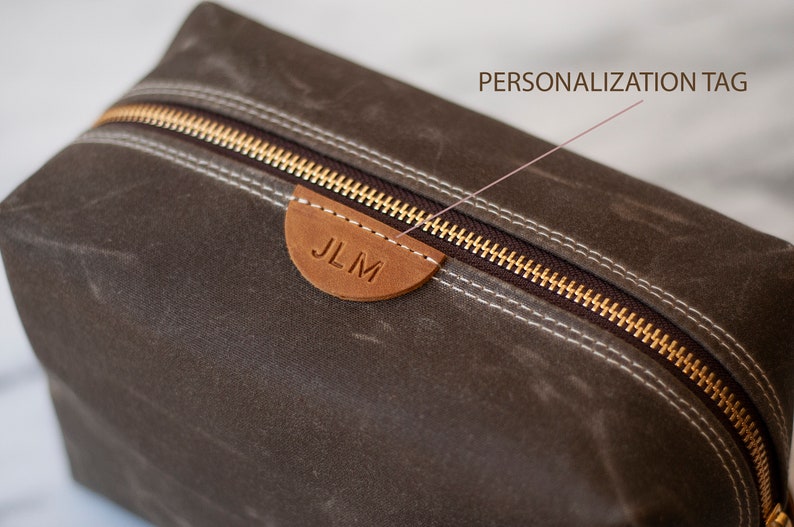 Personalized Dopp Kit ,Waxed Canvas, Large Makeup Bag , Travel Toiletry , Unique Gift For Groomsmen Him Her Mother's Day image 3