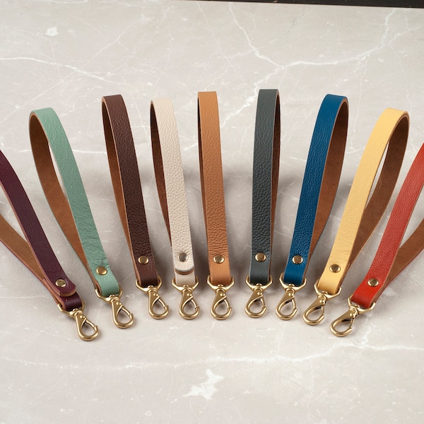 Leather Wristlet Wrist Strap Brass Swivel  Colorful Chic Leather Long Keychain , Key Organizer ,  Bridesmaid Gift for her Father's Day