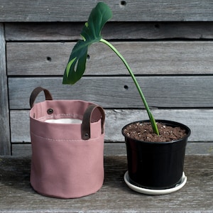 Bolsa de jardinera de lona, cubierta de maceta de cesta de planta de jardinera de interior / regalo de contenedor de maceta para él ella para amante de las plantas imagen 6