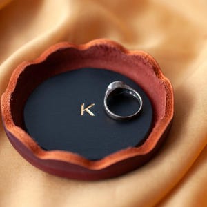 Personalized Leather Ring Dish, Handmade Jewelry Tray, Burgundy Catchall , Wedding Engagement Anniversary Gift image 7