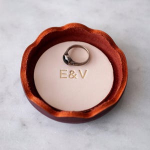 Personalized Leather Ring Dish, Handmade Jewelry Tray, Burgundy Catchall , Wedding Engagement Anniversary Gift Natural/Beige