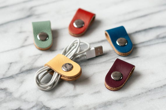 Single Leather Cord Wraps Cable Organizer Headphone Cord Keeper Tie , Charge Cable Holder , Small Mothers Day Gift For Her