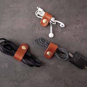 Leather Cord Organizer Set, Handmade Cable Keepers TAN