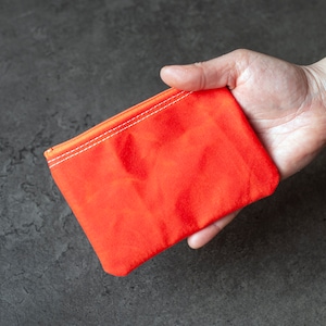 Waxed Canvas Pouch , Small Zipper Coin Purse , Colored Waxed Canvas Card Wallet , Minimalist Mother's Day Gift For Him , Her ORANGE