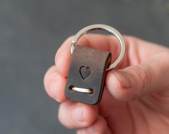 Tiny Personalized Leather Key Holders , Small Minimalist Key Ring , Key Chain , Key Fob Christmas Birthday Gift For him / her