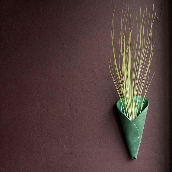 Leather Air Plant Holder, Wall Hanging Cone (Modern Rustic Style)