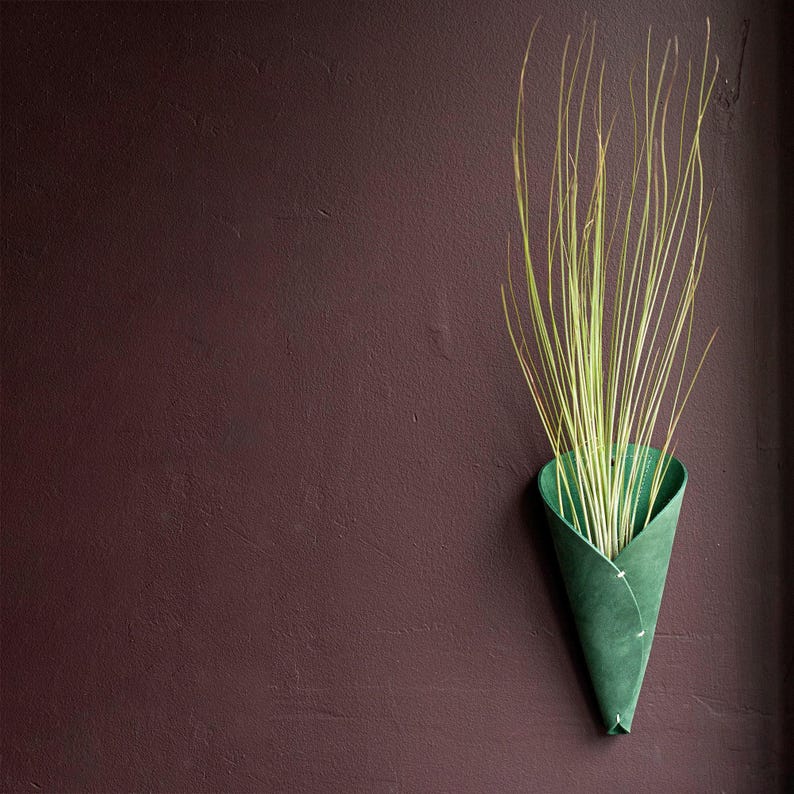 Leather Air Plant Holder, Wall Hanging Cone (Modern Rustic Style) image 1