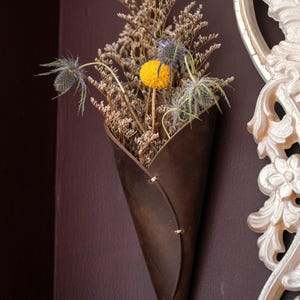 Leather Air Plant Holder, Wall Hanging Cone (Modern Rustic Style) image 3