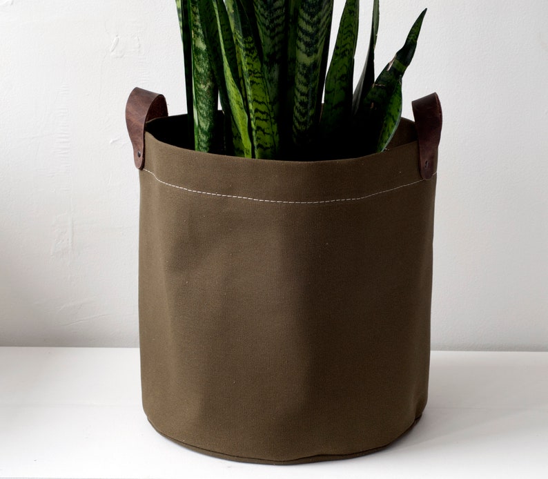 Bolsa de jardinera de lona, cubierta de maceta de cesta de planta de jardinera de interior / regalo de contenedor de maceta para él ella para amante de las plantas imagen 8