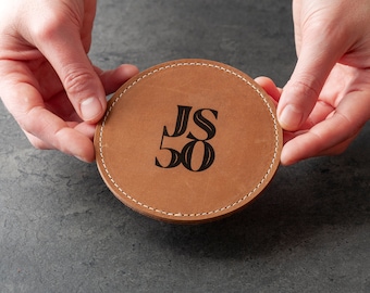 Custom Logo/Artwork Leather Coaster , Bulk Order Laser Engraved Round Whiskey Coasters, Corporate Gift