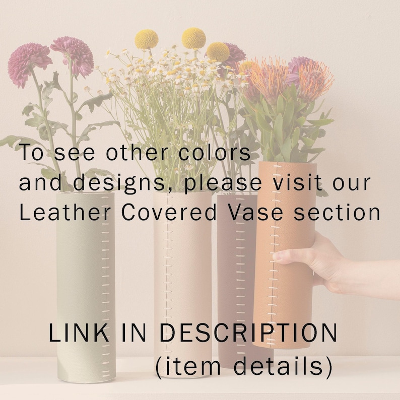 Leather Wrapped Vase: White with colored Handstitched Cover - Fresh or Dried Flowers image 8