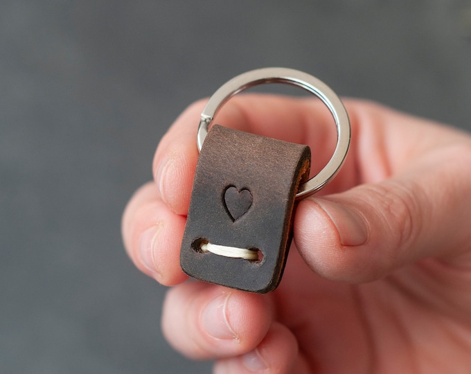 Tiny Personalized Leather Key Holders , Small Minimalist Key Ring , Key Chain , Key Fob Valentines Gift For him / her