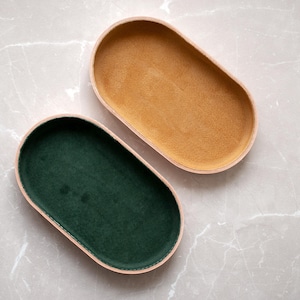 Molded Leather Catchall Tray, Silky Suede Organizer, 3rd Anniversary Gift