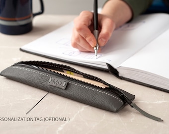 Personalized Slim Small Pencil Case Leather, Graduation Gift  For Him , Her