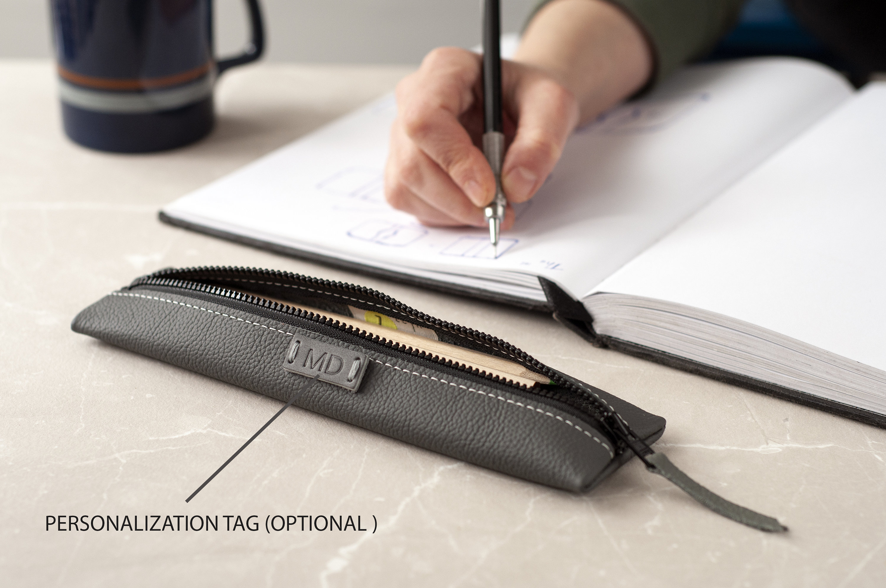 Sluxa Leather Pencil Case, Thin Soft Pen Bag, Small Pencil Case for adults,Senior Leather Minimal Pencil Pouch with zipper.