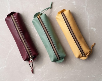 Personalized Leather Pencil Case, Zipper Pouch, Makeup Cosmetic Bag, Teacher Gift