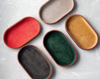 Molded Leather Catchall, Modern Colorful Valet Tray ,Silky Leather Organizer, Housewarming Wedding 3rd Anniversary Birthday Gift for Her Him