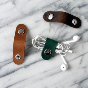 Cord Organizer Set: Leather Cable Wraps - Headphone and Charger Ties