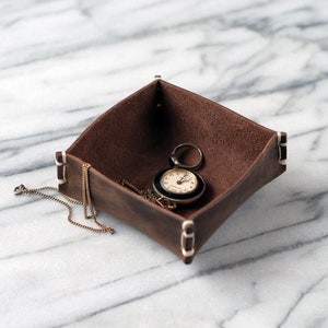Personalized Leather Jewelry Dish Small Catchall Hand BROWN